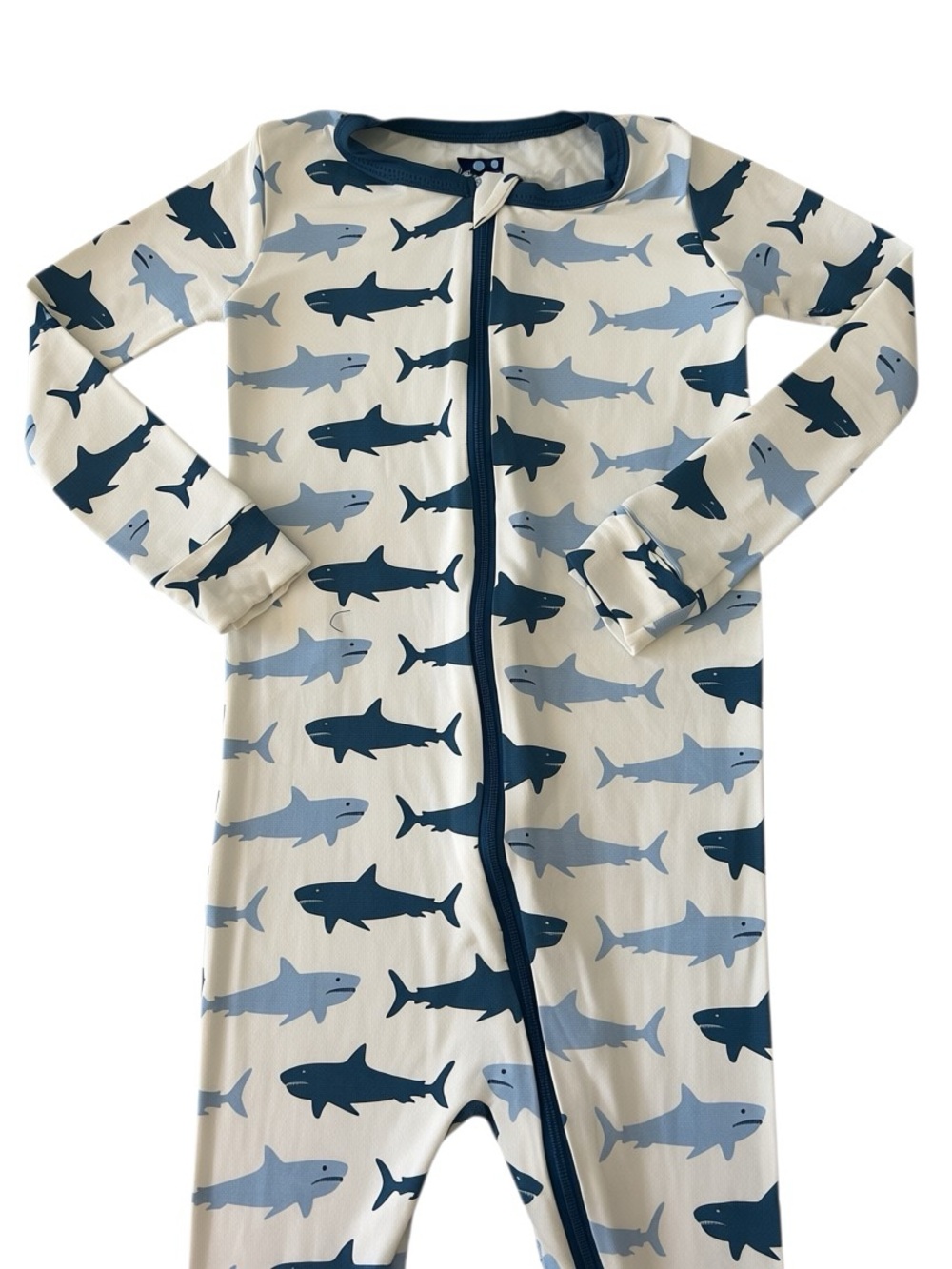 NWT Kickee Pants White Blue Shark Print Bamboo Footed Pajama - Picture 2 of 3